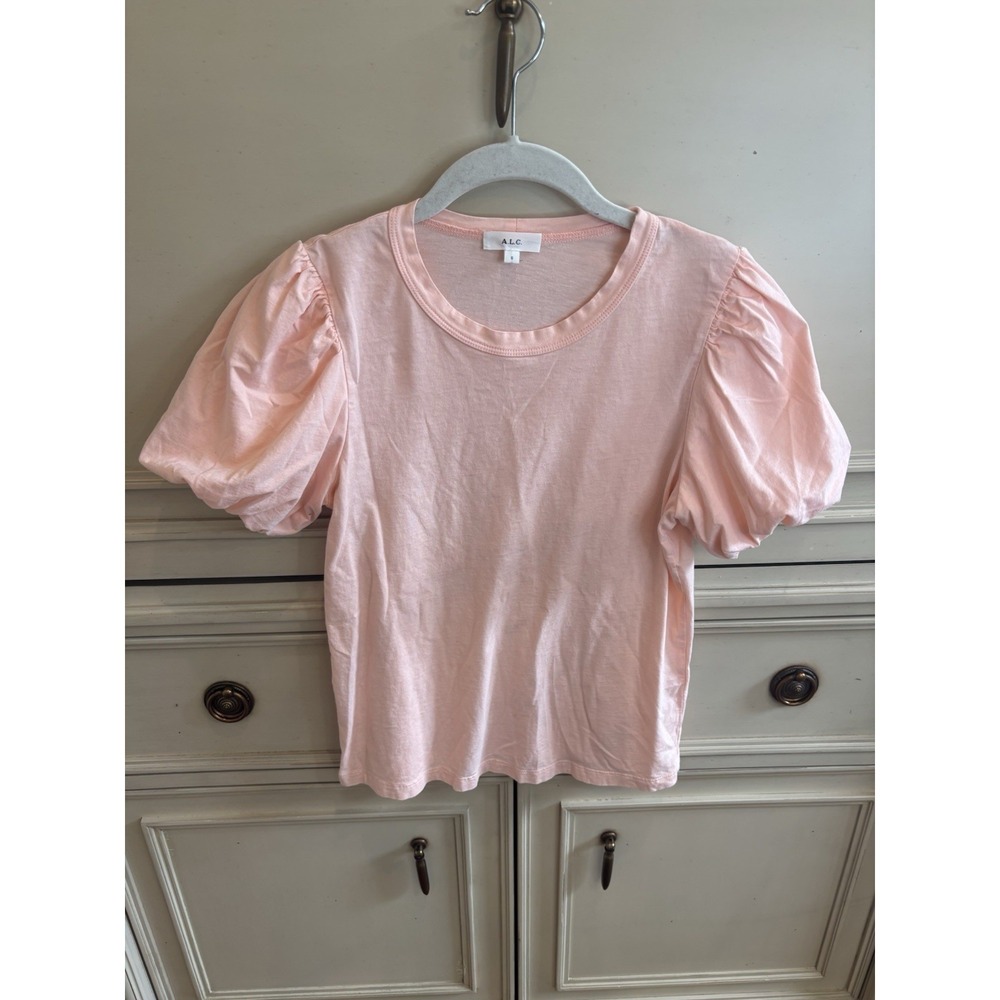 A.L.C Short Sleeve Puff Sleeve Crew Neck Pink Salmon Small Cotton Casual